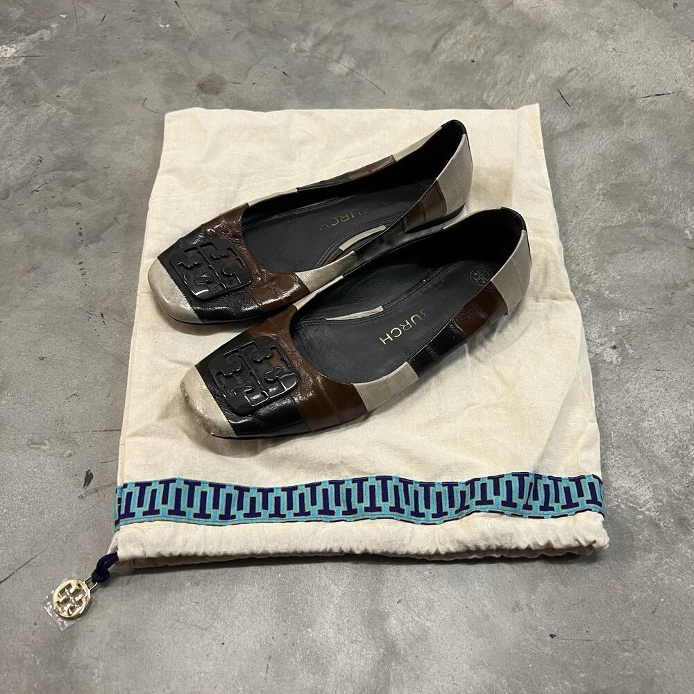 Tory Burch Womens Georgia Brown Tan Square Toe Ballet Flats 7 Medium 8913